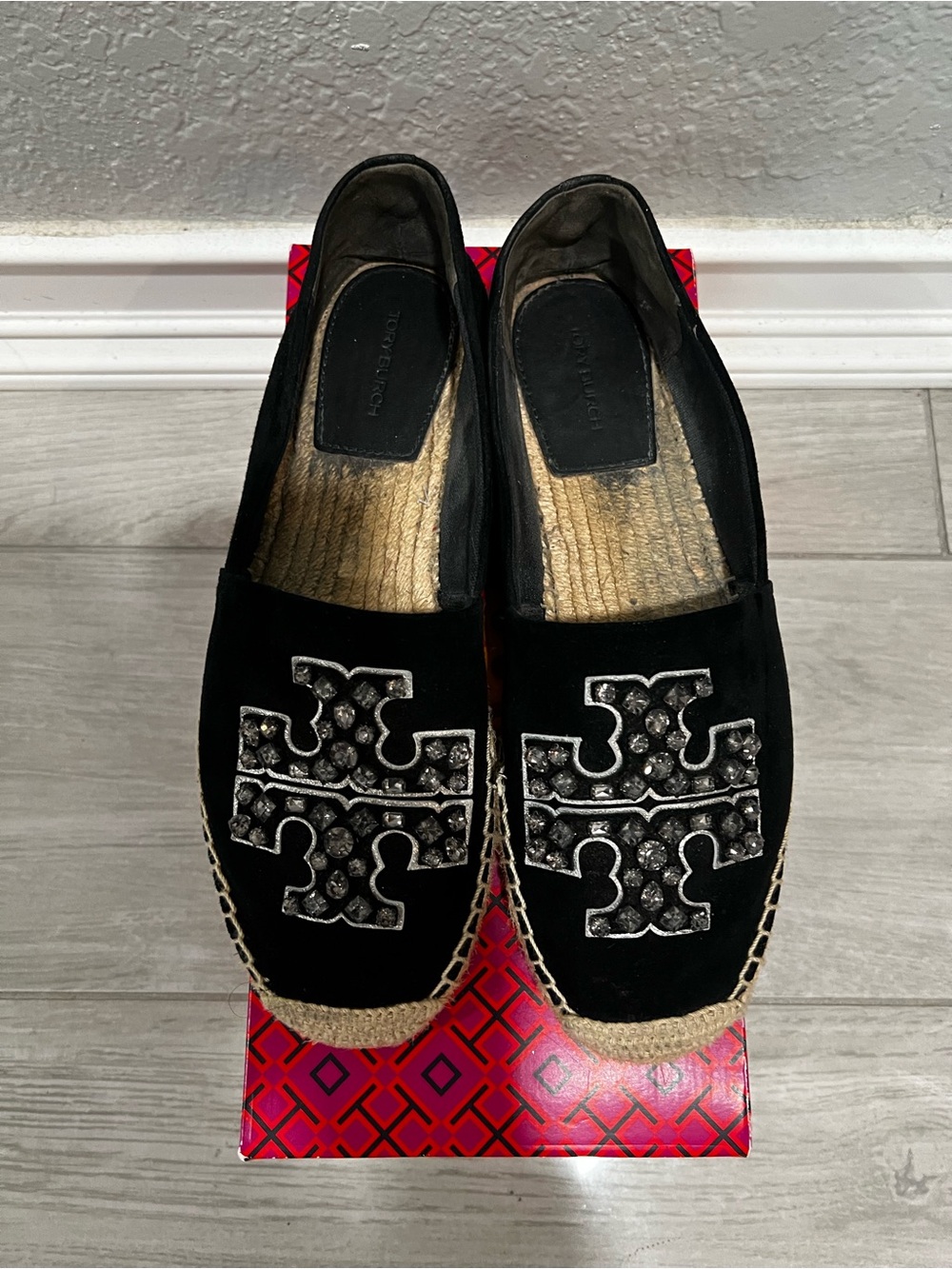 Tory Burch Black Studded Logo Espadrille Slip-Ons - Picture 2 of 5